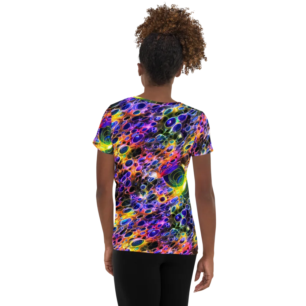 Neon Orbits on Women's Athletic T-Shirt — Back