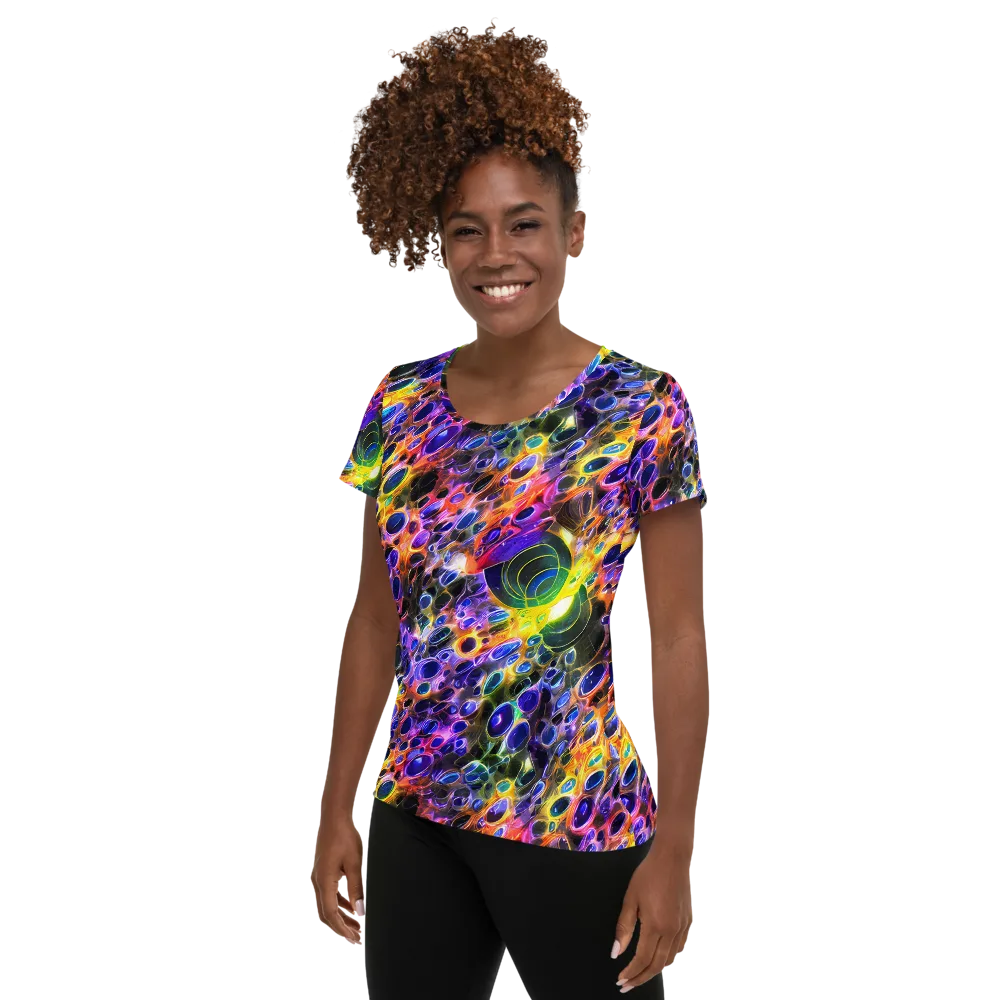 Neon Orbits on Women's Athletic T-Shirt — Left