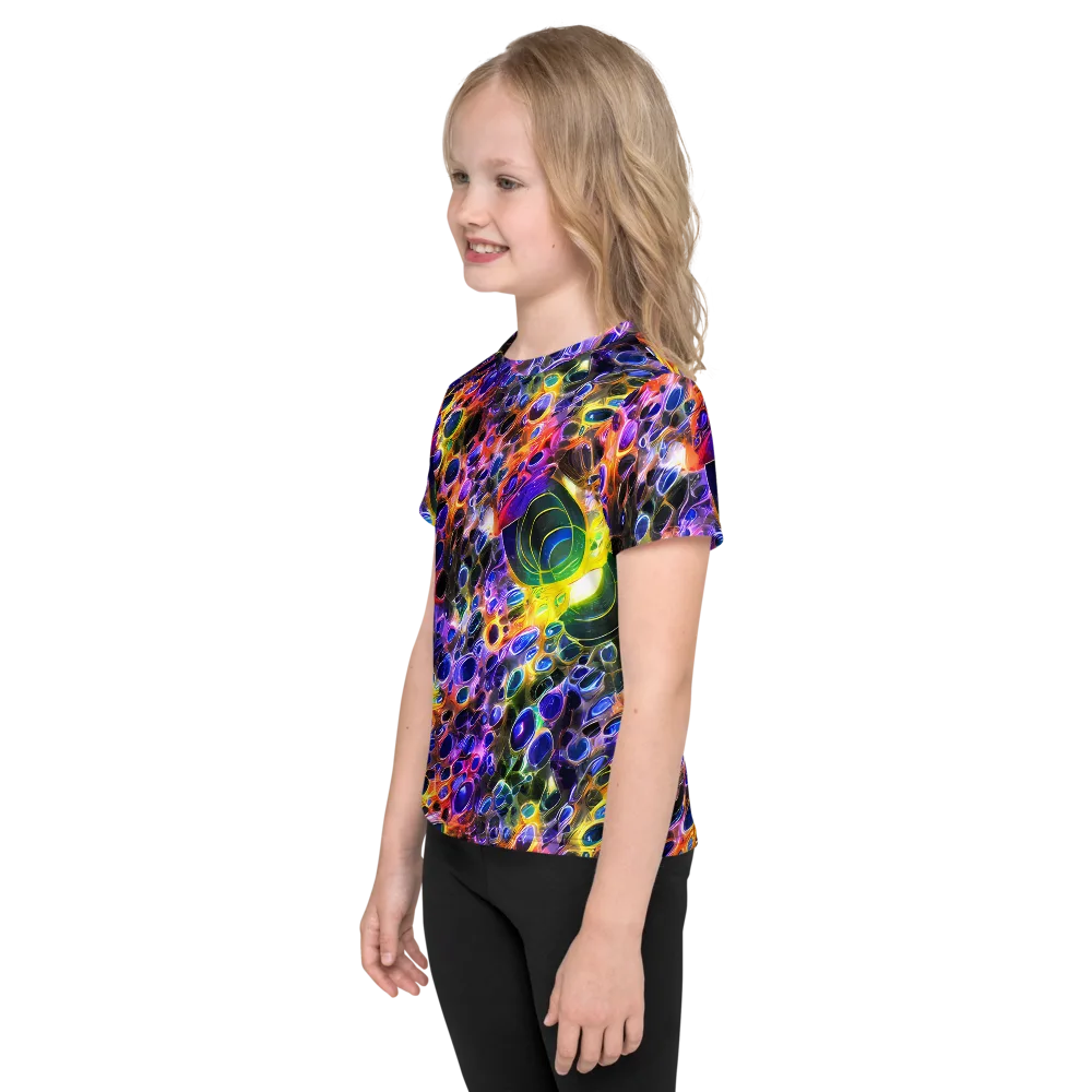 Neon Orbits on Kids Crew Neck T-Shirt — Left