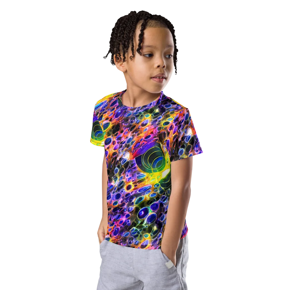 Neon Orbits on Kids Crew Neck T-Shirt — Left Front