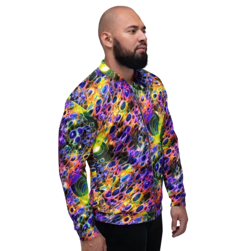 Neon Orbits on a Bomber Jacket