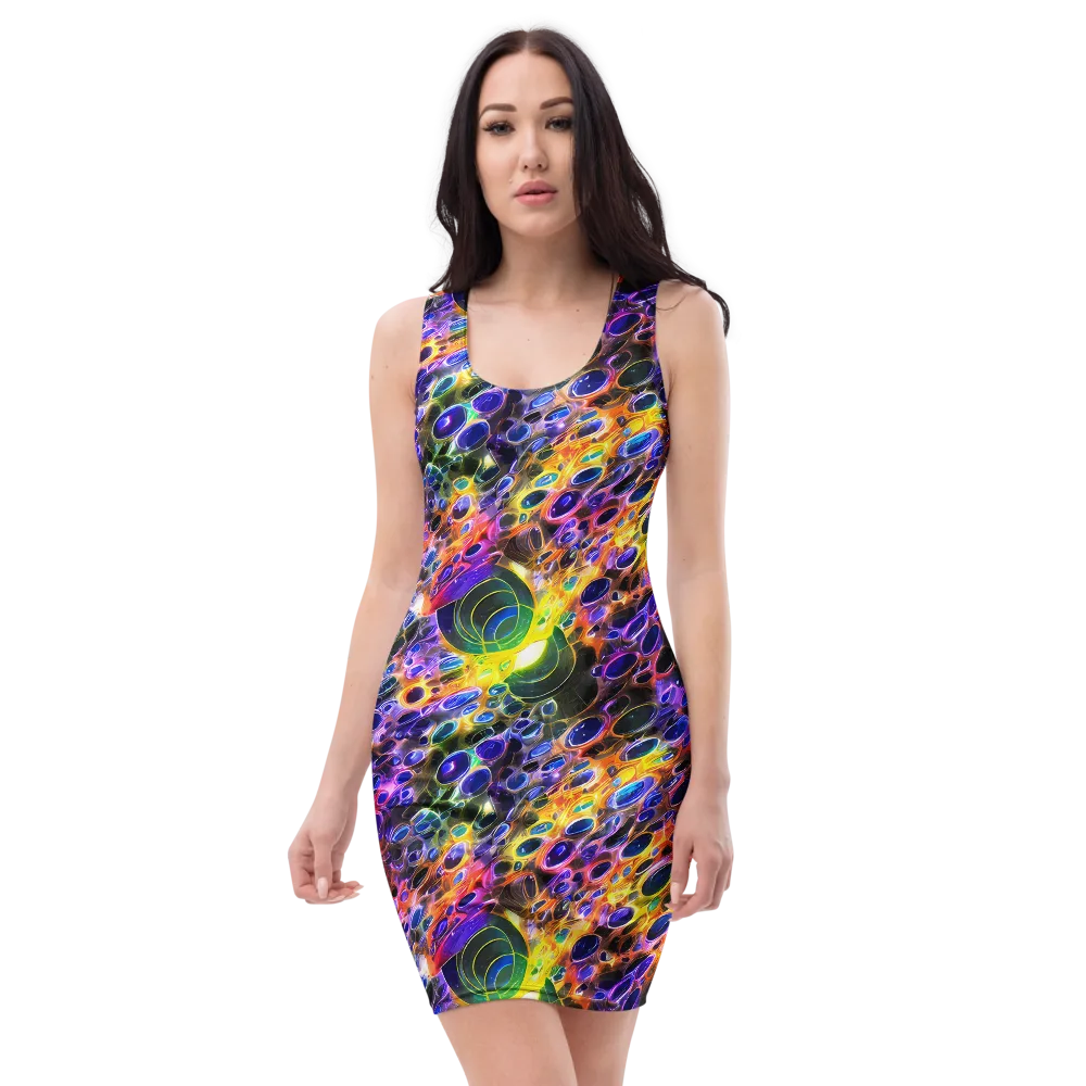 Neon Orbits on Bodycon Dress — Front