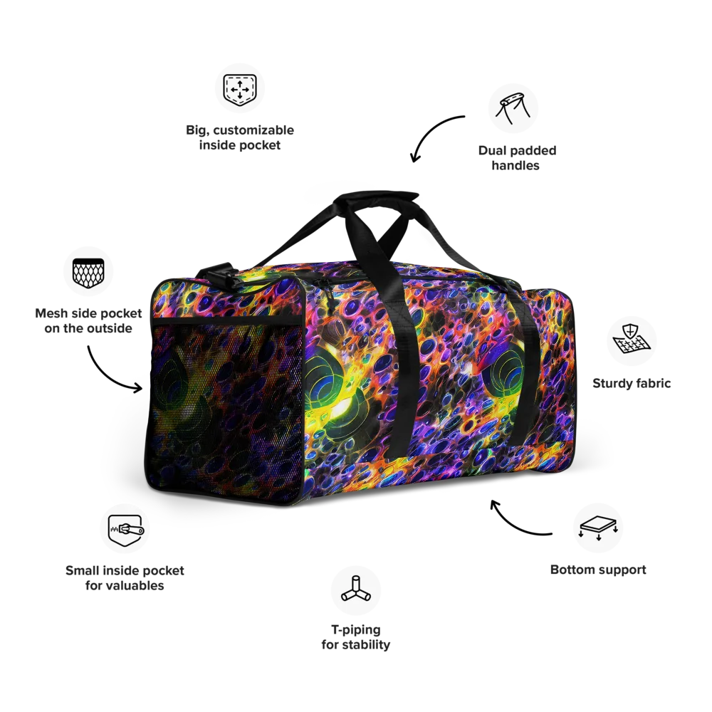 Neon Orbits on Duffle Bag — Right Front