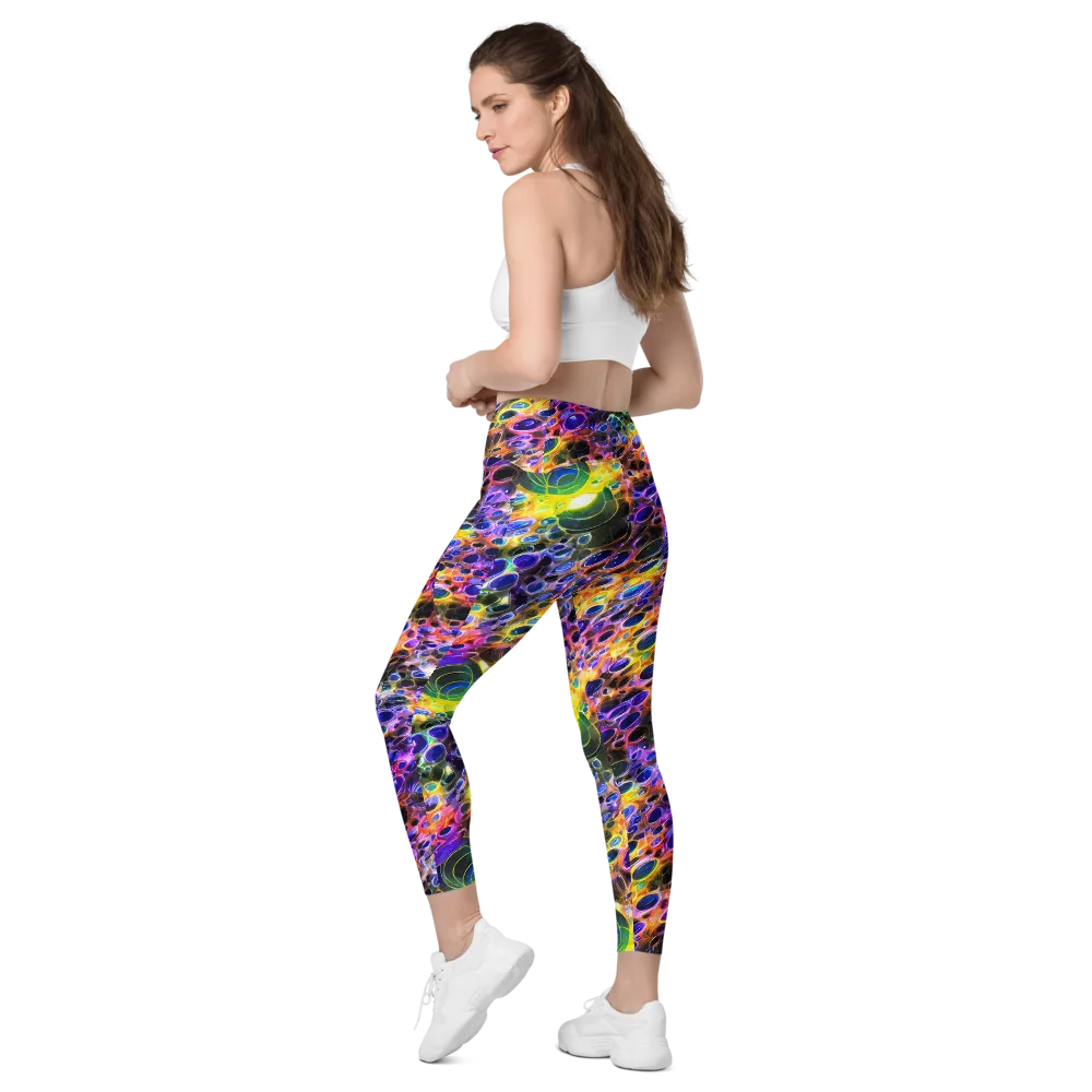 Neon Orbits on Leggings with Pockets — Left Back