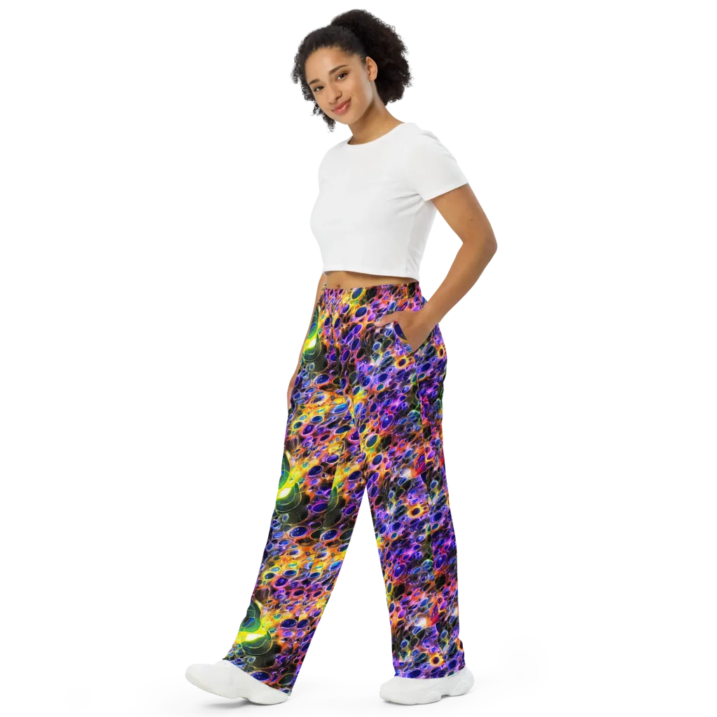 Neon Orbits on Wide-Leg Pants — Left Front
