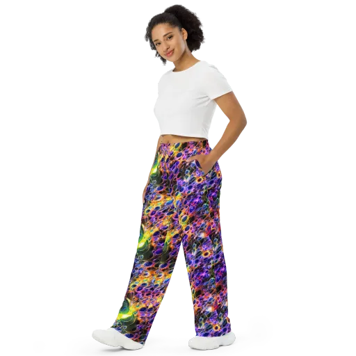 Neon Orbits on a Wide-Leg Pants