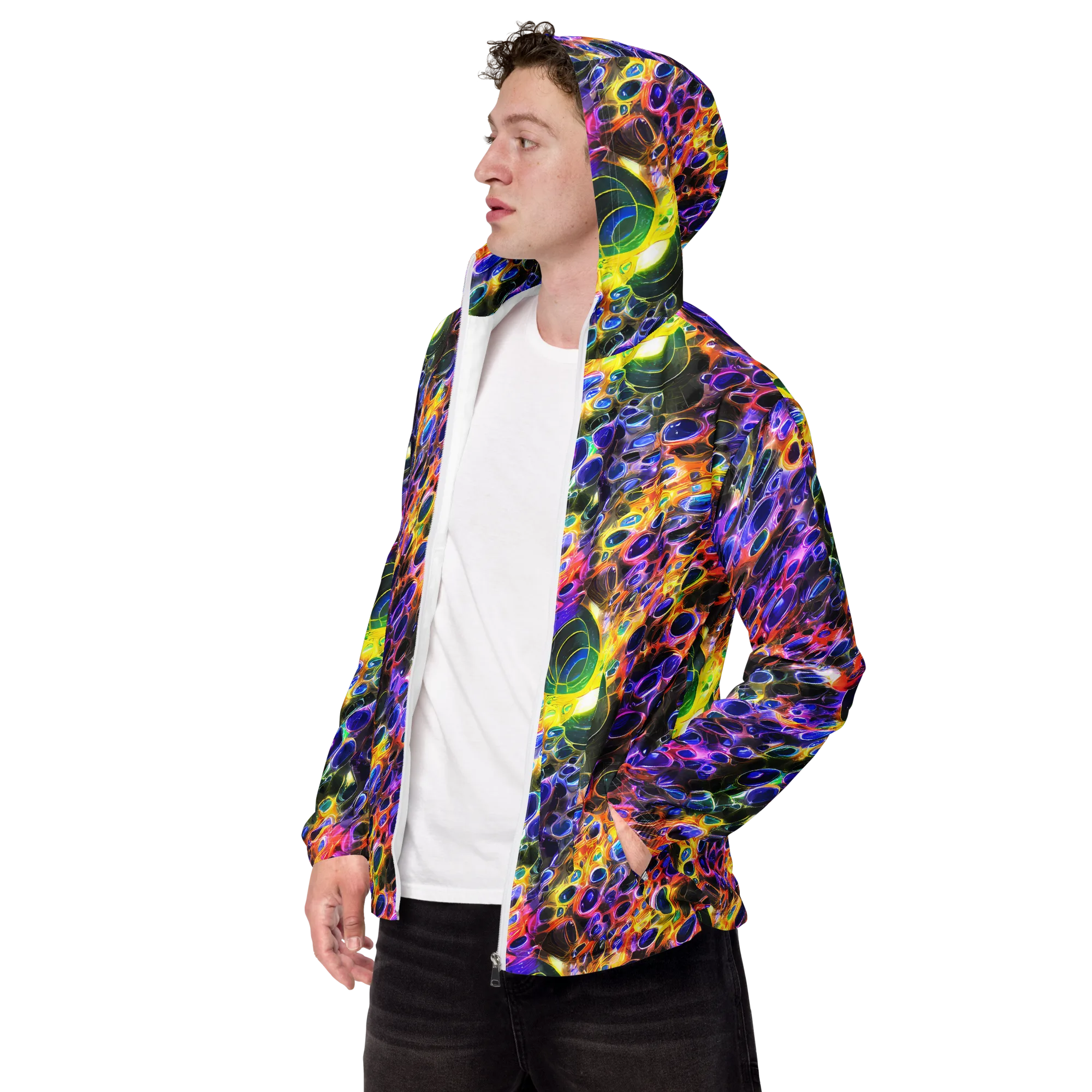 Neon Orbits on Men's Windbreaker — Left Front