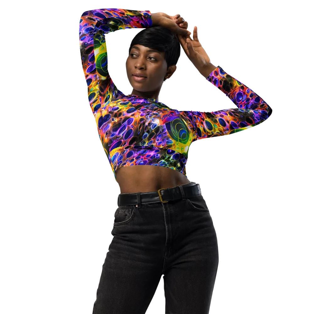 Neon Orbits on Long Sleeve Crop Top — Front