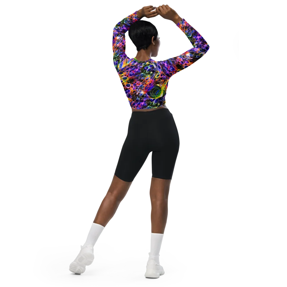 Neon Orbits on Long Sleeve Crop Top — Back