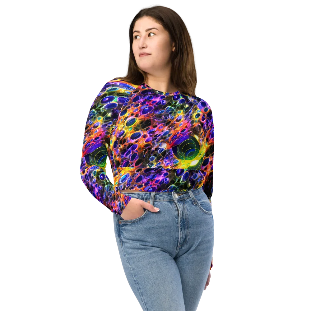 Neon Orbits on Long Sleeve Crop Top — Front