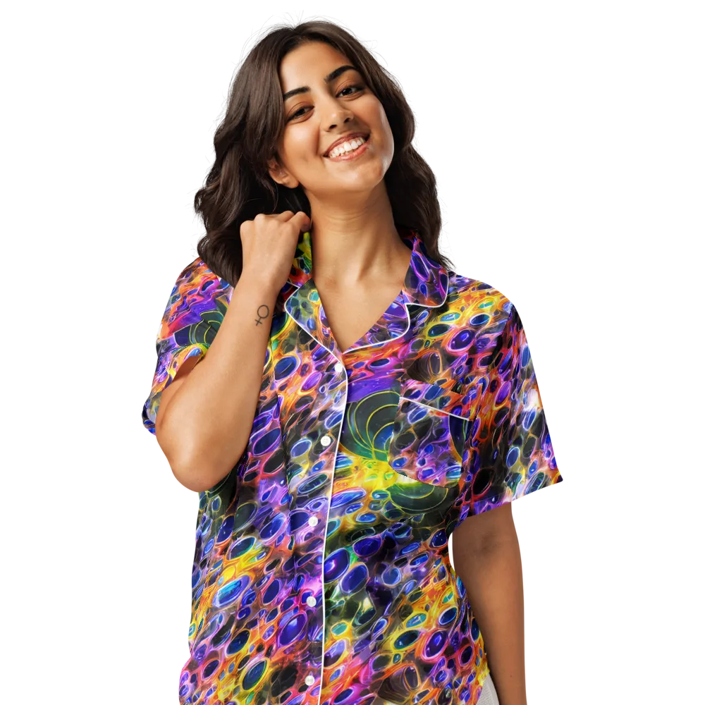 Neon Orbits on Women's Short Sleeve Pajama Top — Front