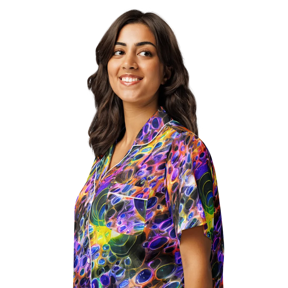 Neon Orbits on Women's Short Sleeve Pajama Top — Left Front