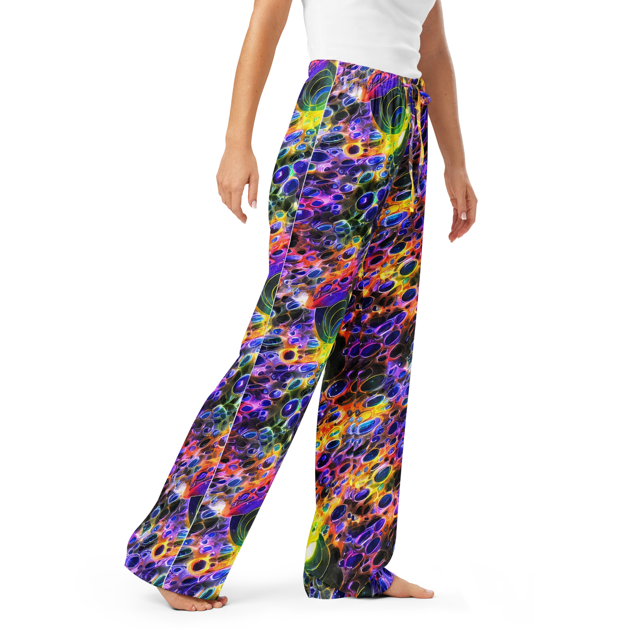 Neon Orbits on Women's Pajama Pants — Right Front