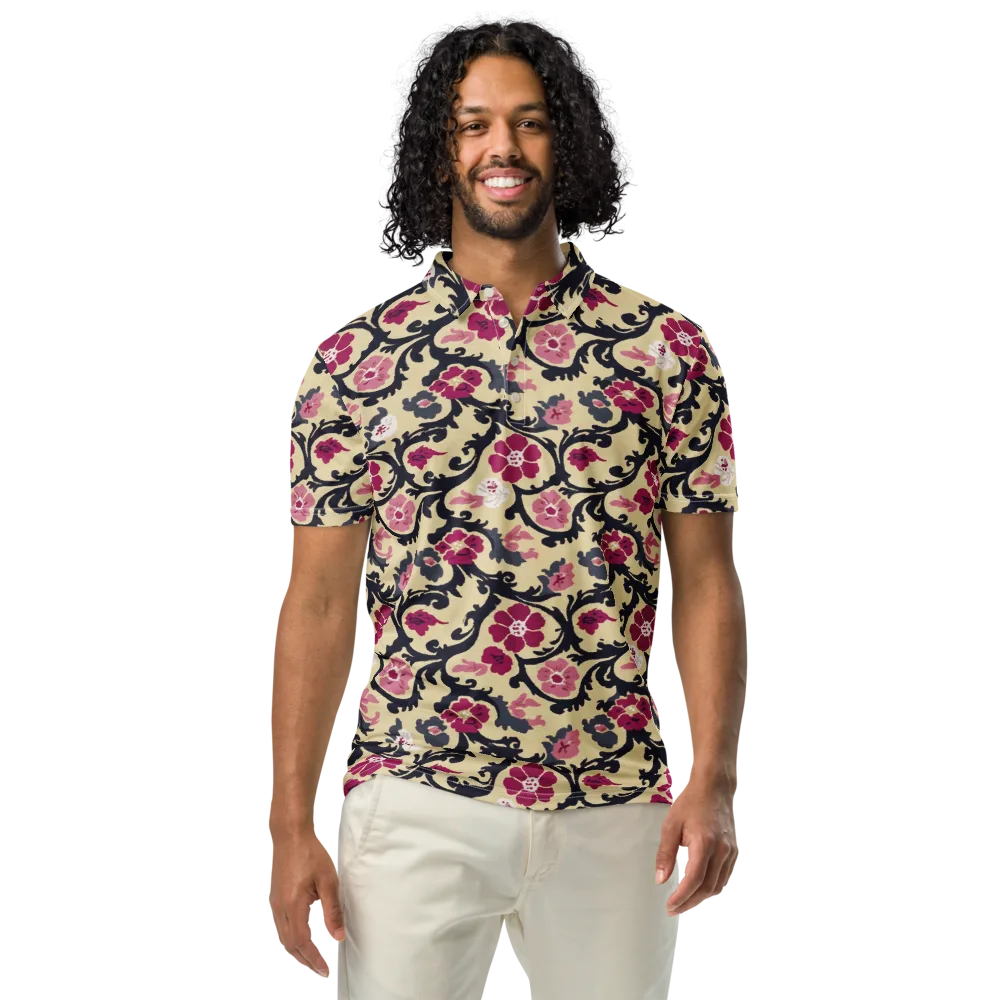 Navy Garden Waltz on Men's Slim Fit Polo Shirt — Front