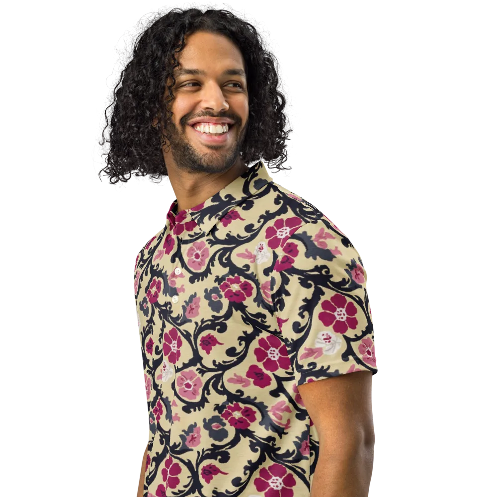 Navy Garden Waltz on Men's Slim Fit Polo Shirt — Left Front