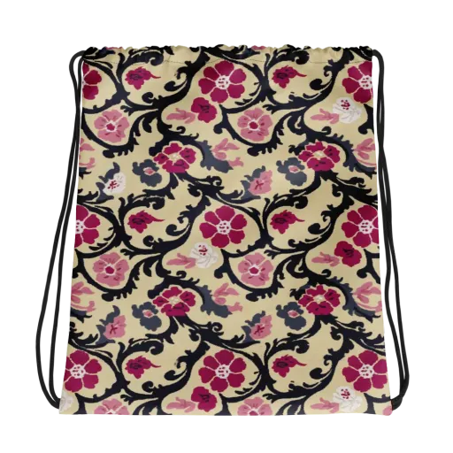 Navy Garden Waltz on a Drawstring Bag