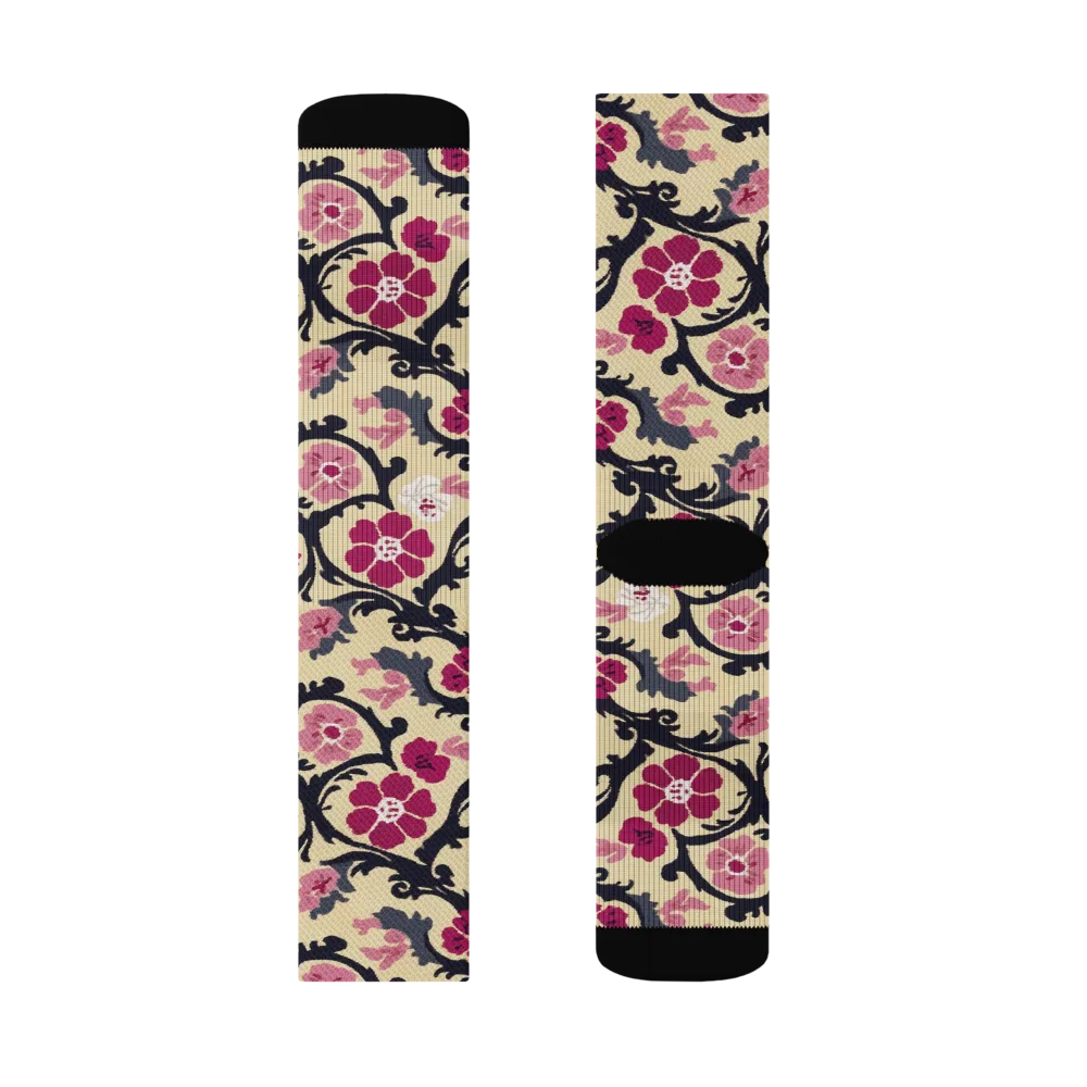 Navy Garden Waltz on Socks — Left Sock