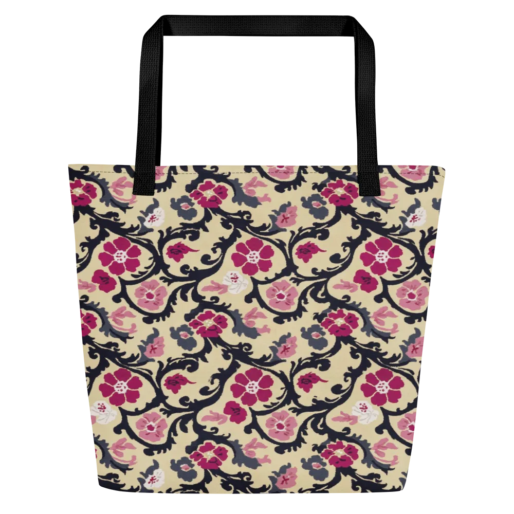 Navy Garden Waltz on Large Tote Bag W/ Pocket — Front