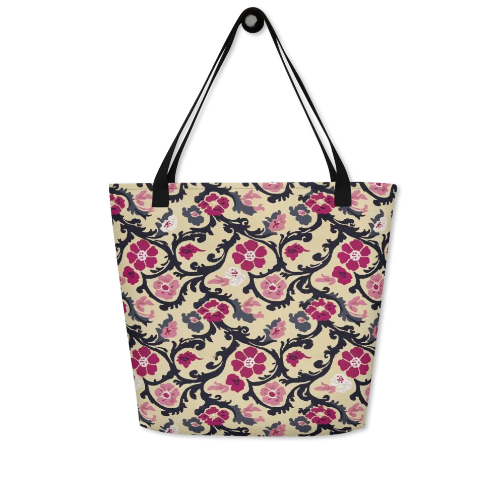 Navy Garden Waltz on Large Tote Bag W/ Pocket — Front