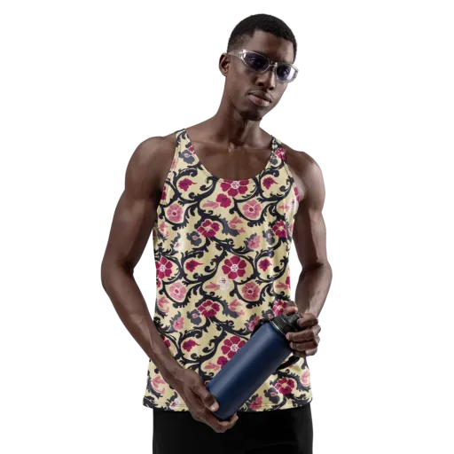 Navy Garden Waltz on a Men's Tank Top