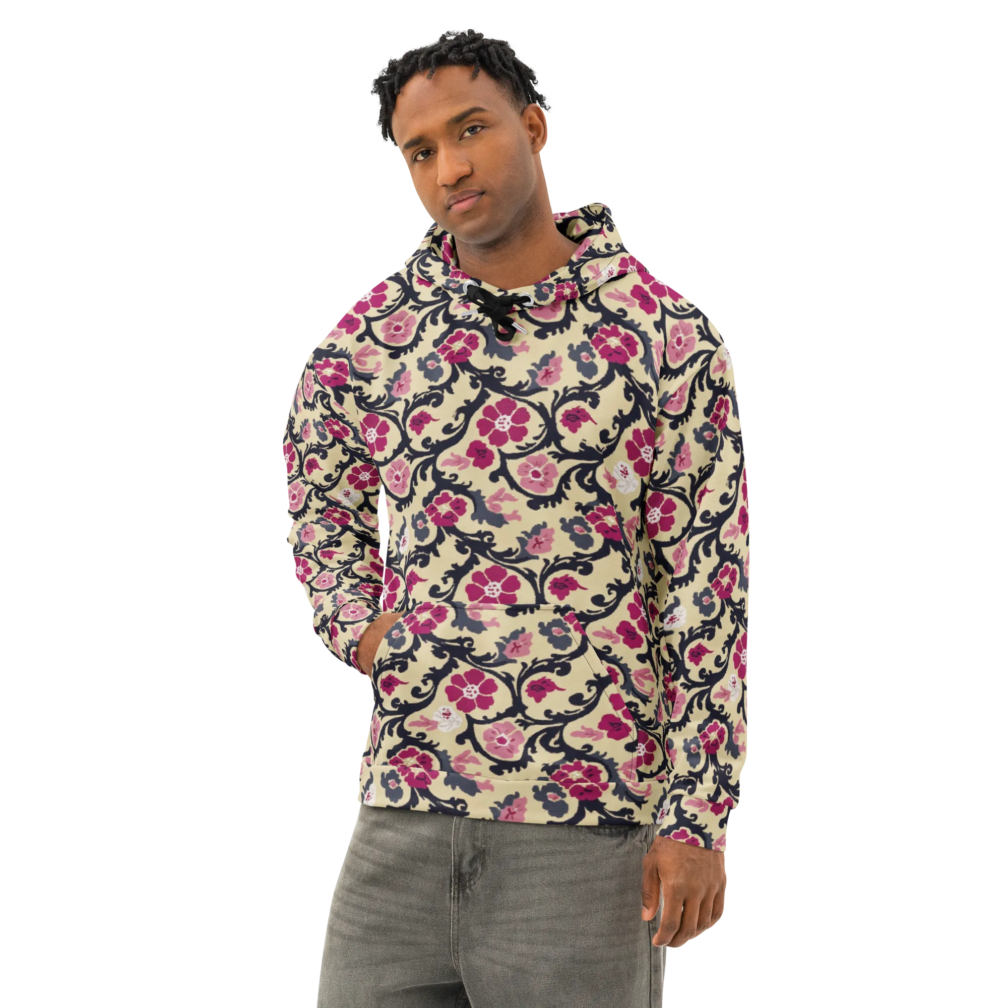 Navy Garden Waltz on Cotton Hoodie — Left Front