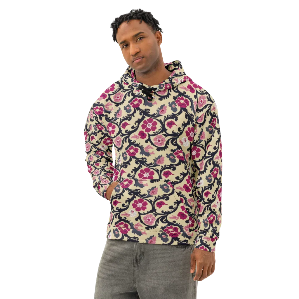 Navy Garden Waltz on Cotton Hoodie — Left Front