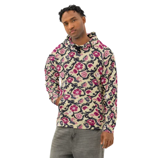 Navy Garden Waltz on a Cotton Hoodie