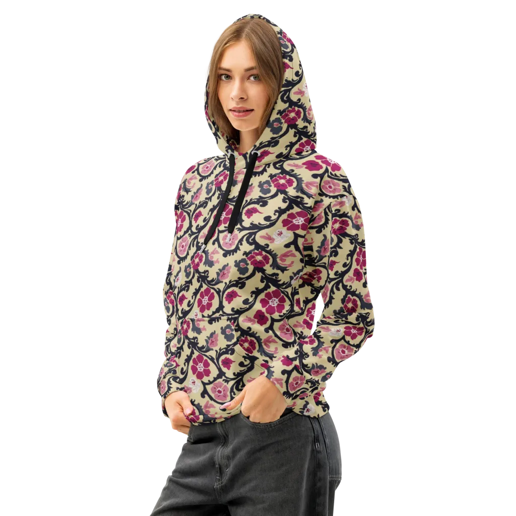 Navy Garden Waltz on Cotton Hoodie — Left Front