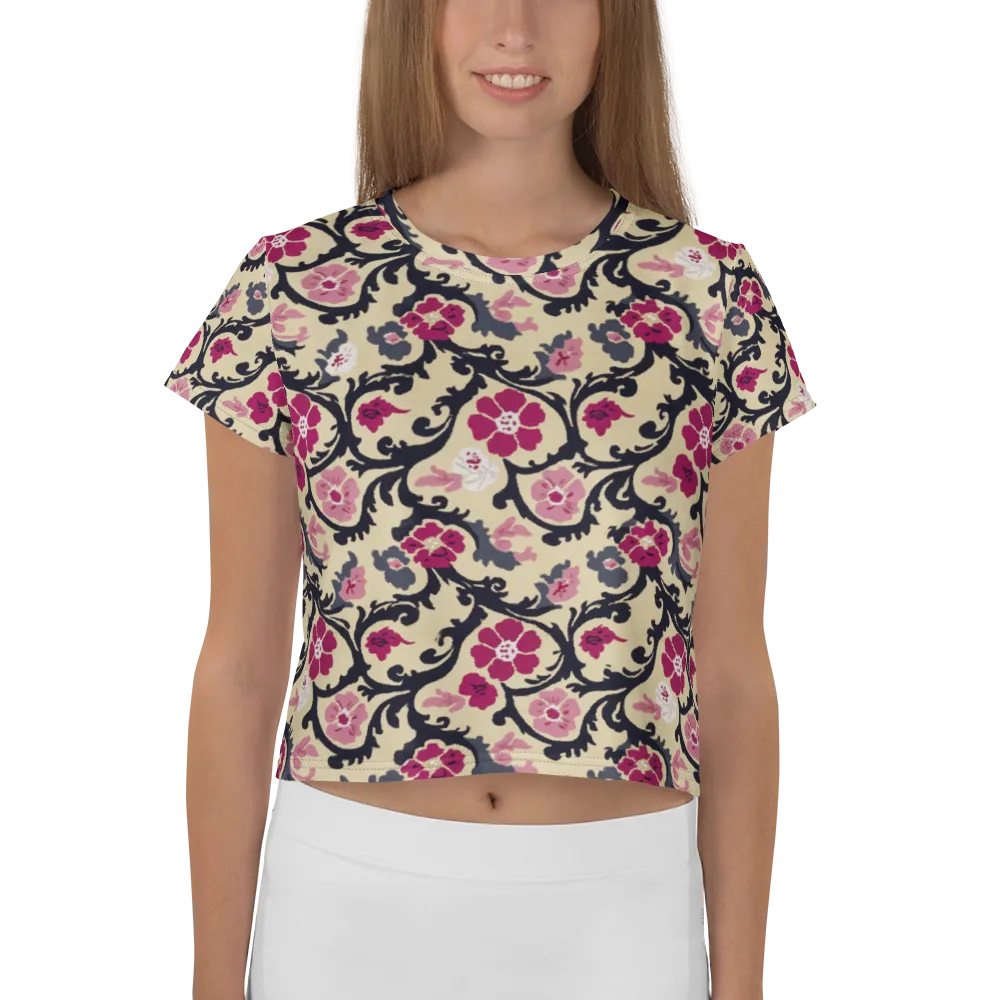 Navy Garden Waltz on Crop Tee — Front