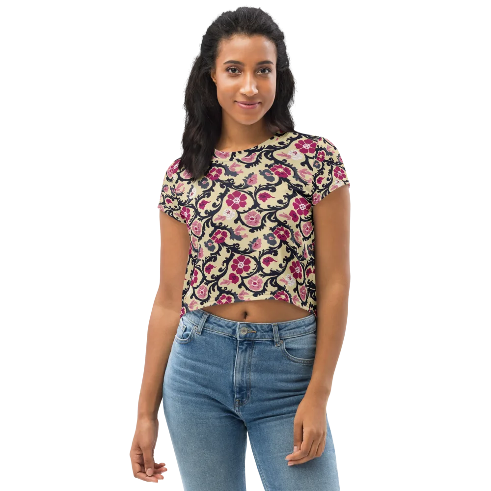 Navy Garden Waltz on Crop Tee — Front