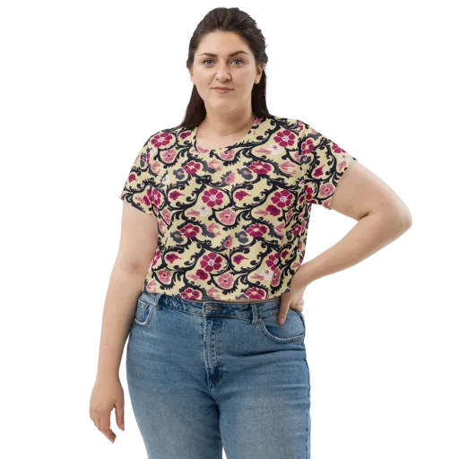 Navy Garden Waltz on a Crop Tee