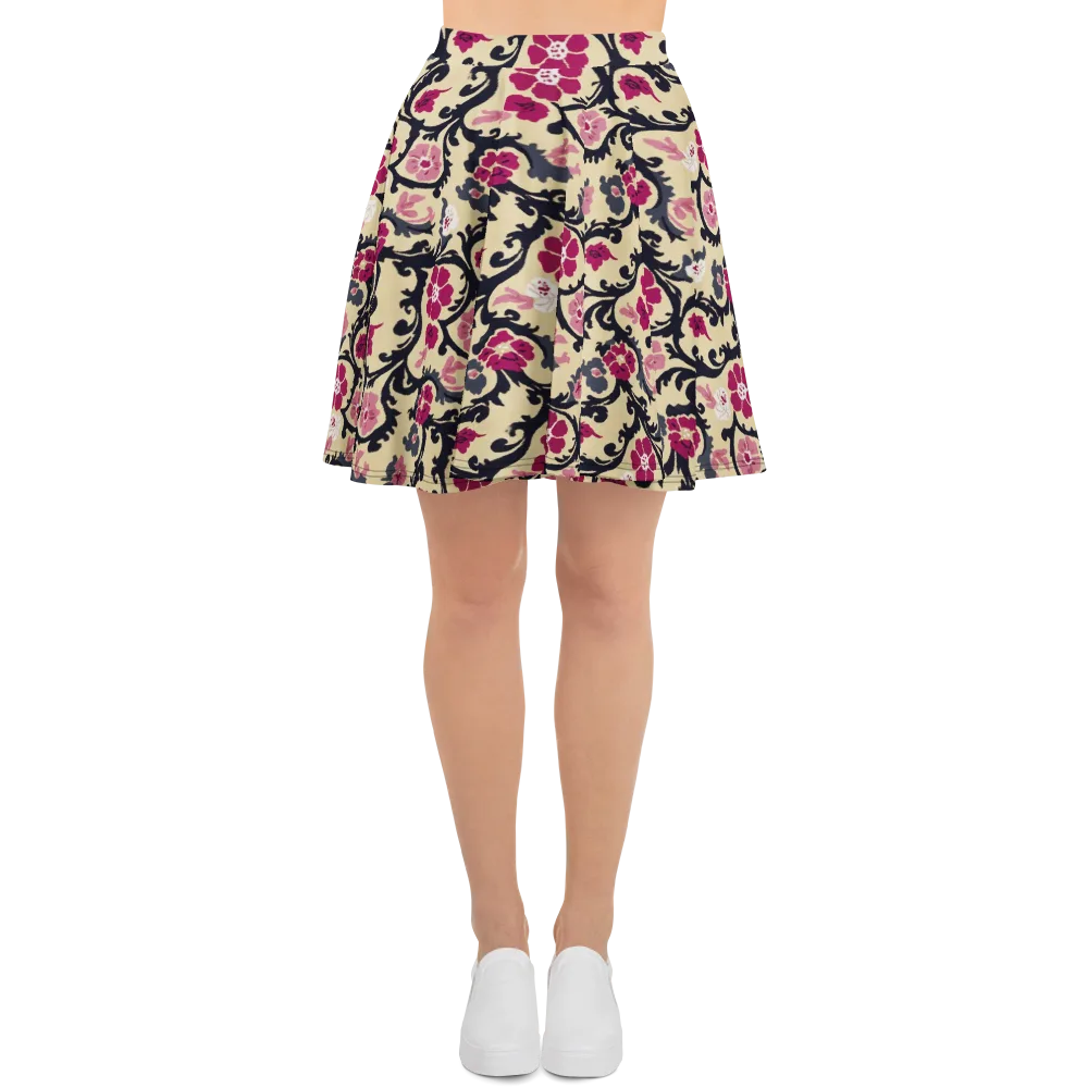 Navy Garden Waltz on Skater Skirt — Front