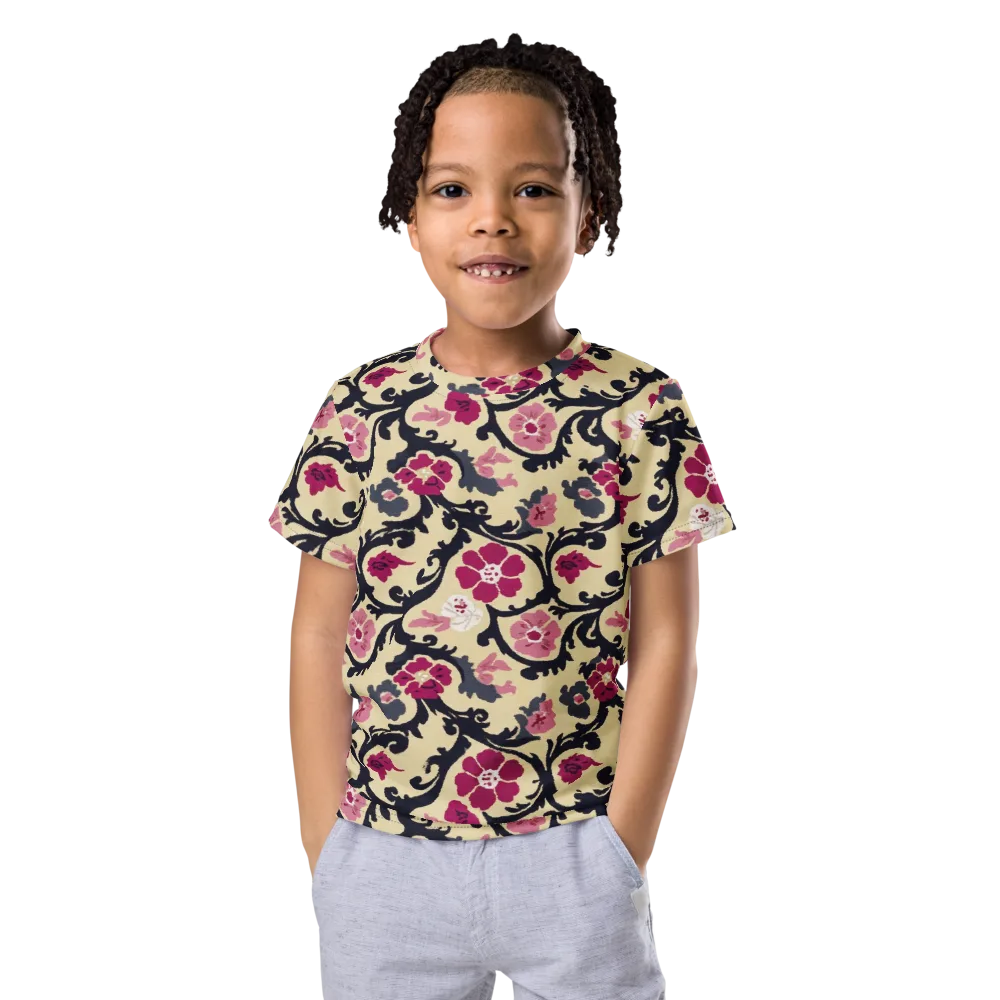 Navy Garden Waltz on Kids Crew Neck T-Shirt — Front