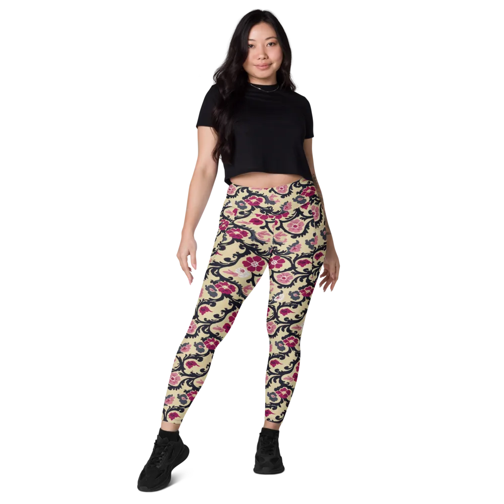 Navy Garden Waltz on Leggings with Pockets — Front