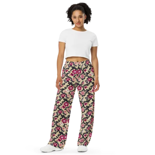 Navy Garden Waltz on a Wide-Leg Pants