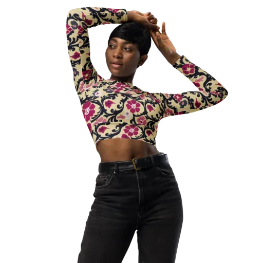 Navy Garden Waltz on a Long Sleeve Crop Top