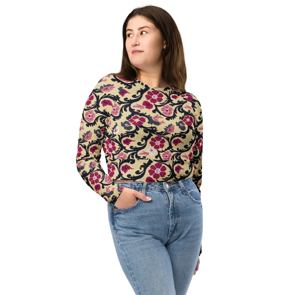 Navy Garden Waltz on Long Sleeve Crop Top — Front