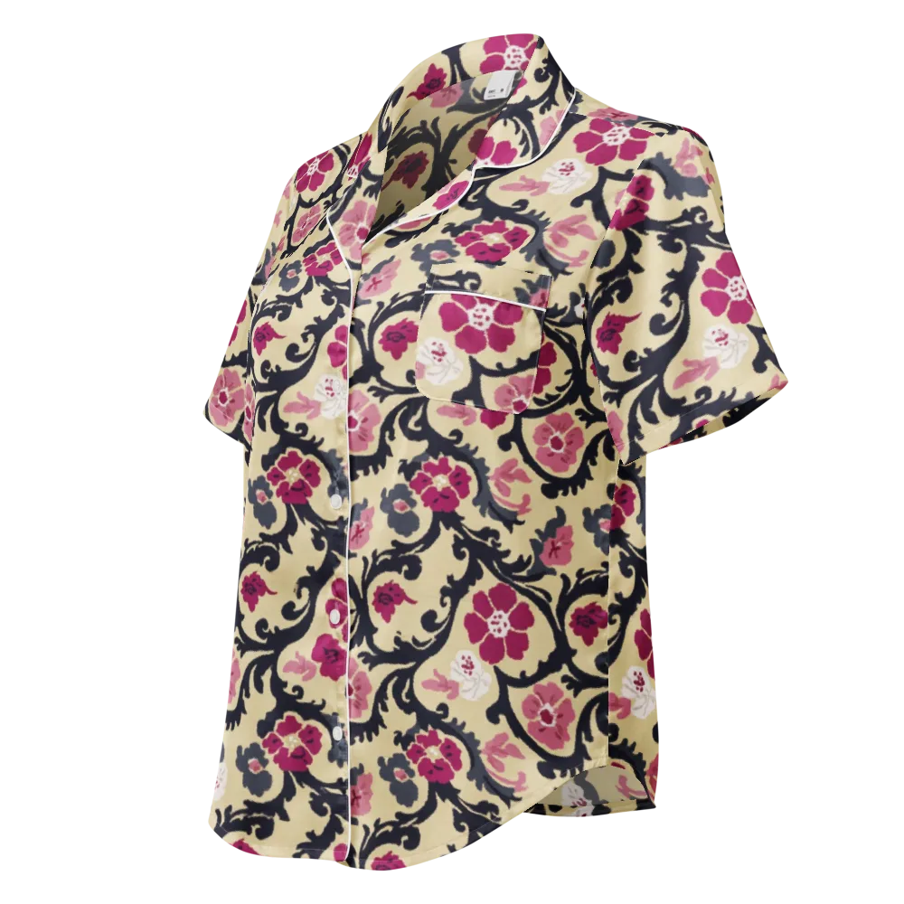 Navy Garden Waltz on Women's Short Sleeve Pajama Top — Left Front