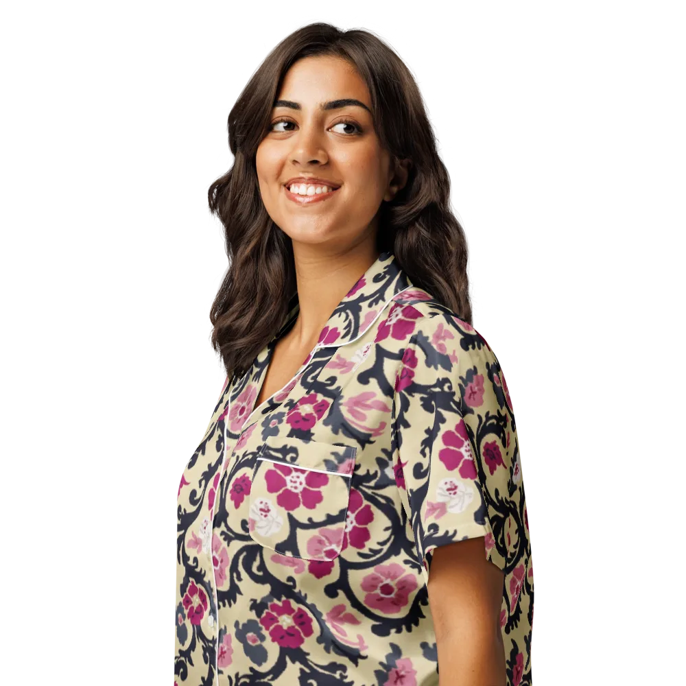 Navy Garden Waltz on Women's Short Sleeve Pajama Top — Left Front