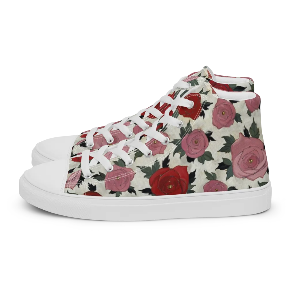 Velvet Rose Parade on Men's High Top Canvas Shoes — Left