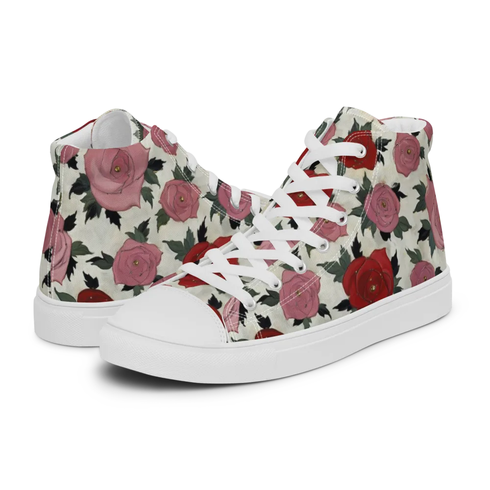 Velvet Rose Parade on Men's High Top Canvas Shoes — Left
