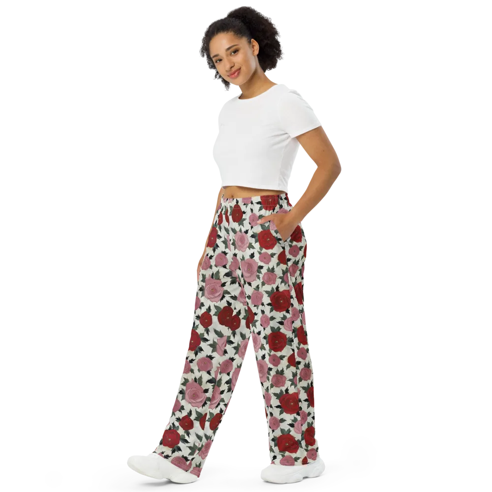 Velvet Rose Parade on Wide-Leg Pants — Left Front