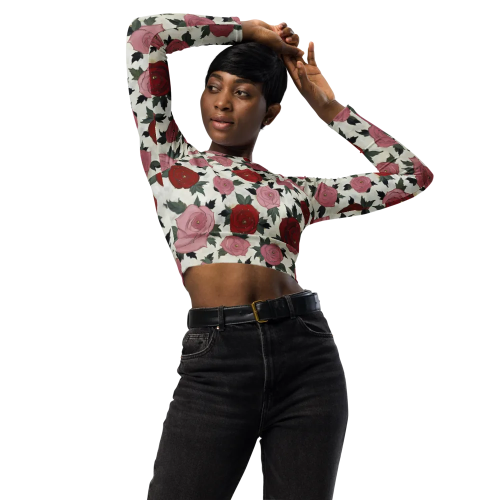 Velvet Rose Parade on Long Sleeve Crop Top — Front