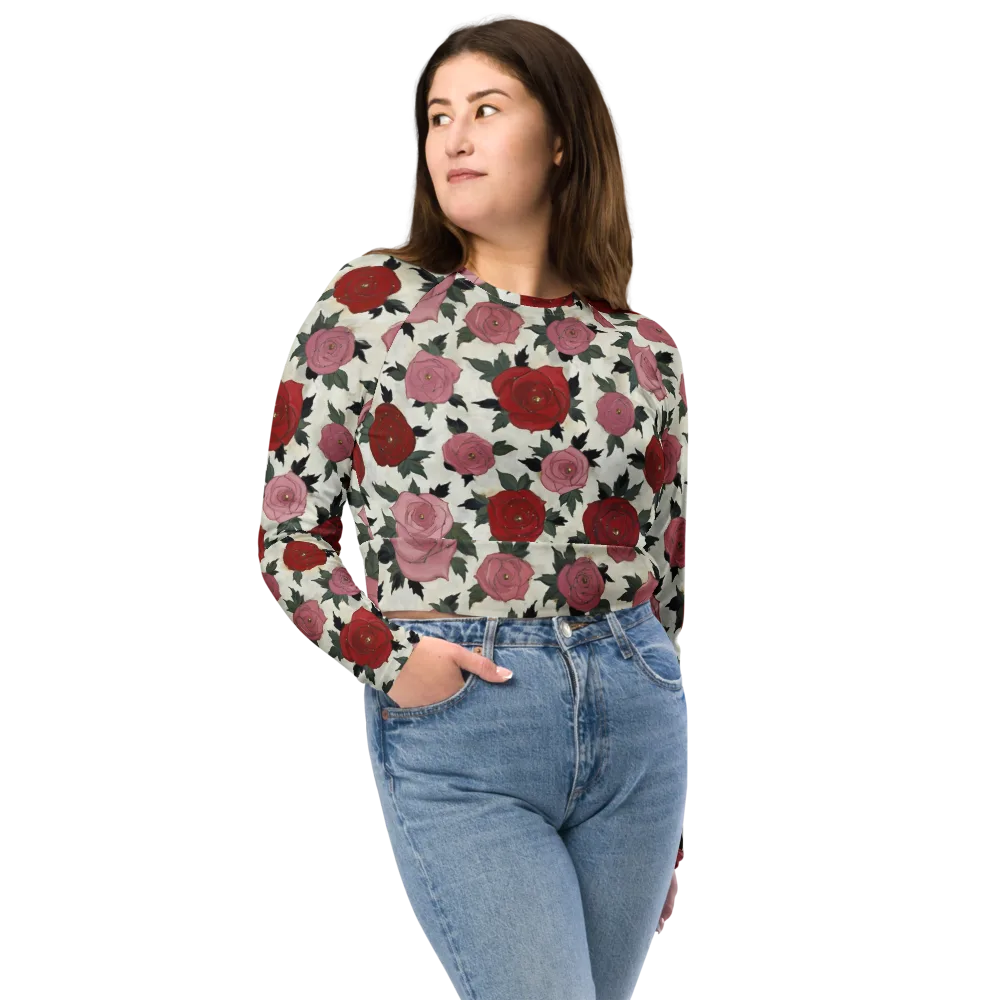 Velvet Rose Parade on Long Sleeve Crop Top — Front
