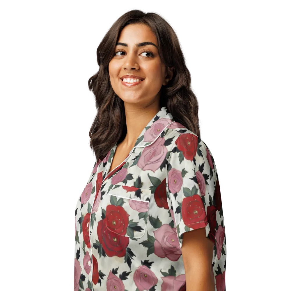 Velvet Rose Parade on Women's Short Sleeve Pajama Top — Left Front