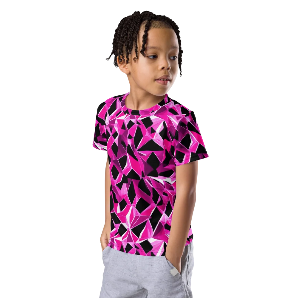 Pink Prism Riot on Kids Crew Neck T-Shirt — Left Front