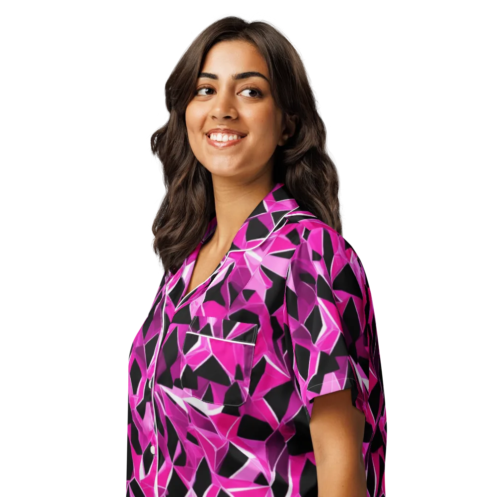 Pink Prism Riot on Women's Short Sleeve Pajama Top — Left Front