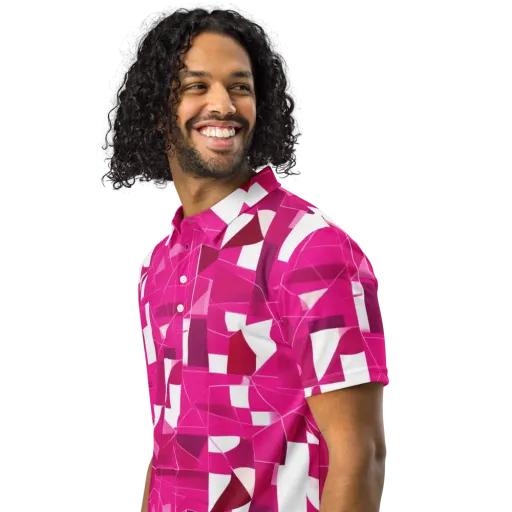 Fuchsia Blueprint on a Men's Slim Fit Polo Shirt