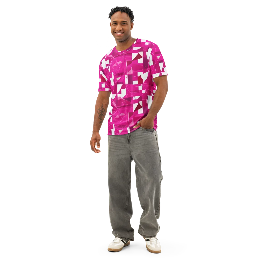 Fuchsia Blueprint on Men's Cotton Crew Neck T-Shirt — Front