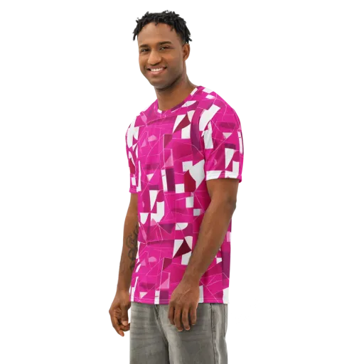 Fuchsia Blueprint on a Men's Cotton Crew Neck T-Shirt